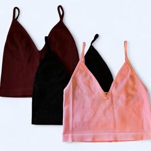 Forever 21 Black and Pink Fitted Crop Camisoles